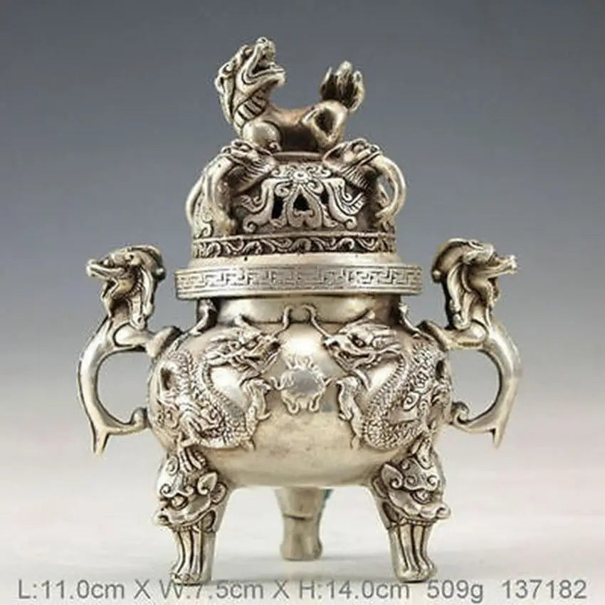 Oriental ^Vintage Tibet Silver Handwork Dragon Incense Burner