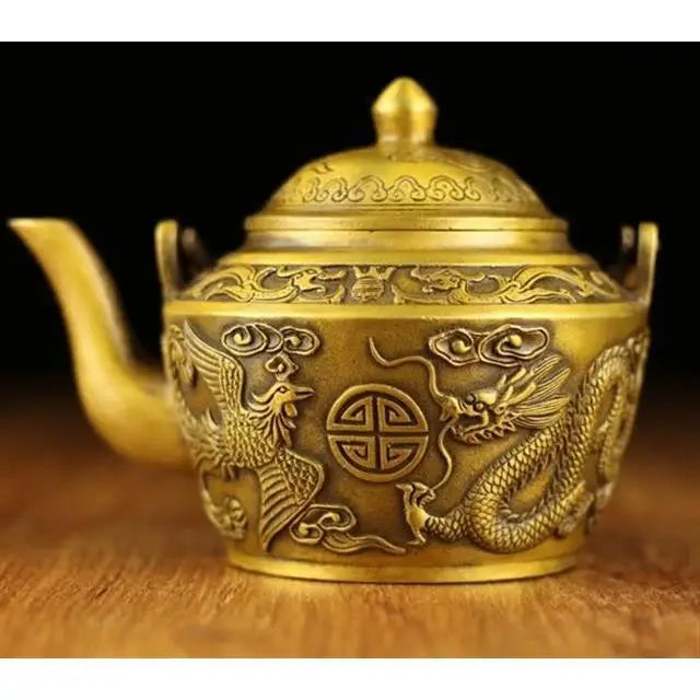 Pure Copper Brass Antique Copper Kettle Ornaments Dragon and Phoenix Kettle Teapot Wine Kettle Decoration