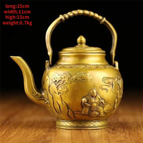 Pure Copper Brass Antique Copper Kettle Ornaments Dragon and Phoenix Kettle Teapot Wine Kettle Decoration