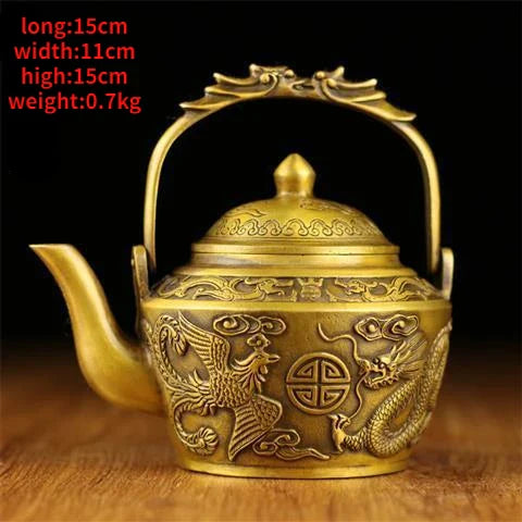 Pure Copper Brass Antique Copper Kettle Ornaments Dragon and Phoenix Kettle Teapot Wine Kettle Decoration