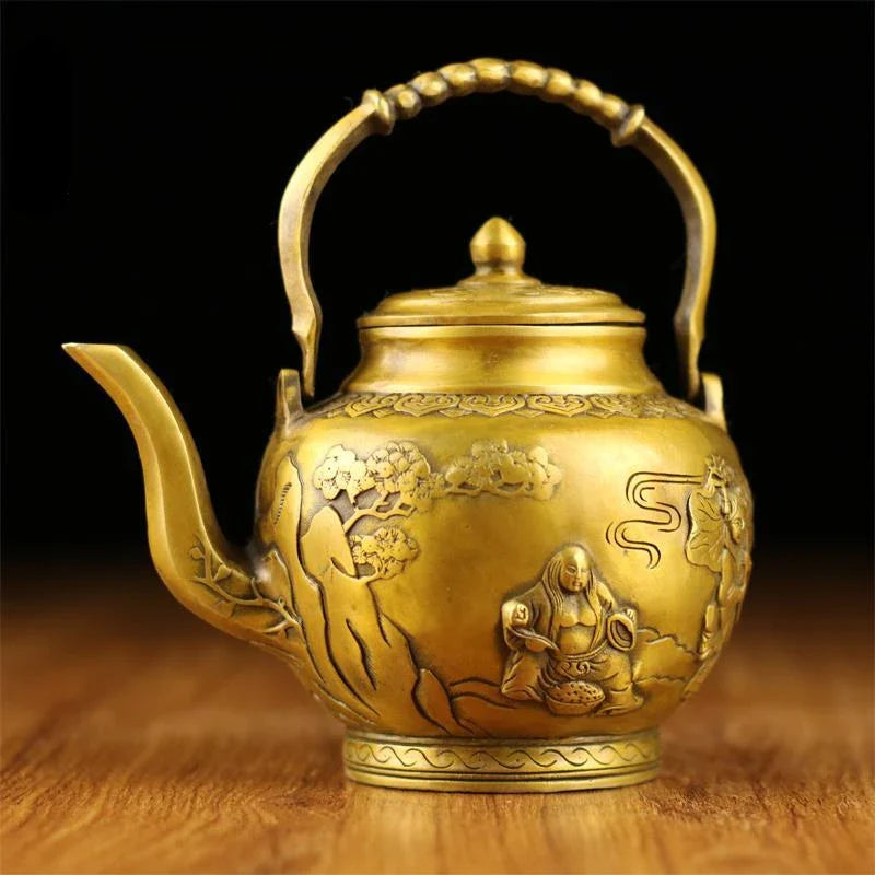 Pure Copper Brass Antique Copper Kettle Ornaments Dragon and Phoenix Kettle Teapot Wine Kettle Decoration