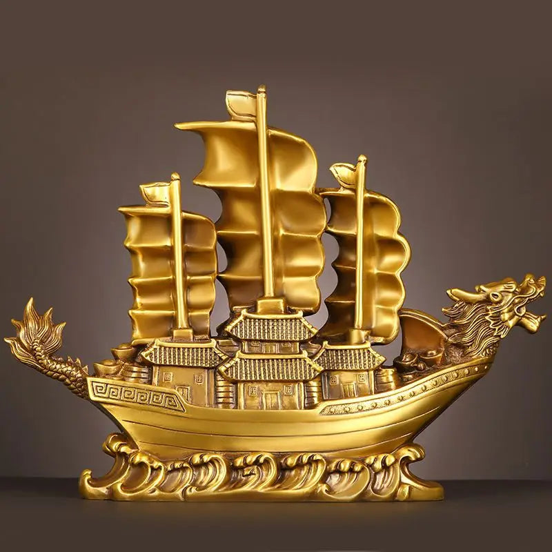 Pure Copper Dragon Boat Ornaments Smooth Sailing Full of Dragon Boat Living Room Office Desktop Decoration