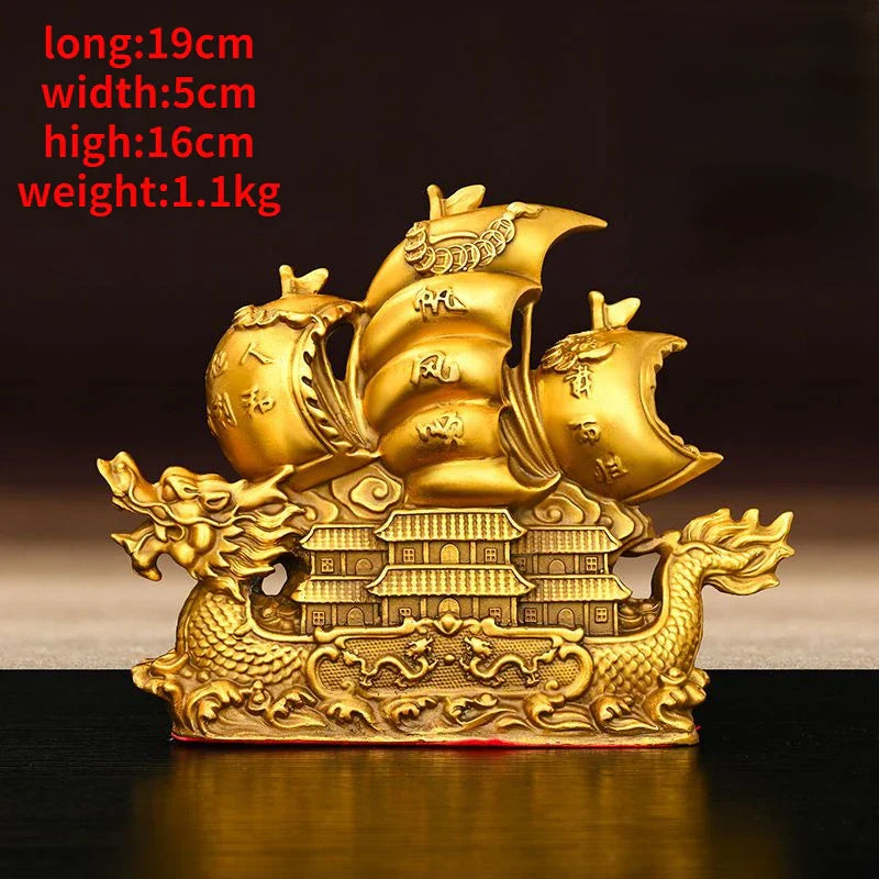 Pure Copper Dragon Boat Ornaments Smooth Sailing Full of Dragon Boat Living Room Office Desktop Decoration