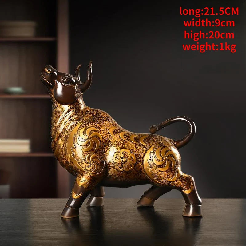 Pure Copper Feng Shui Animal Cow Ornament Painted Home Office Desktop Decorations Cow Power Miniatures