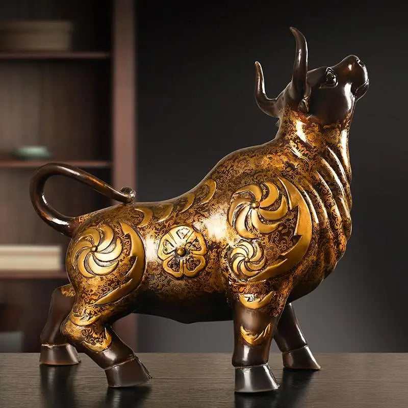 Pure Copper Feng Shui Animal Cow Ornament Painted Home Office Desktop Decorations Cow Power Miniatures