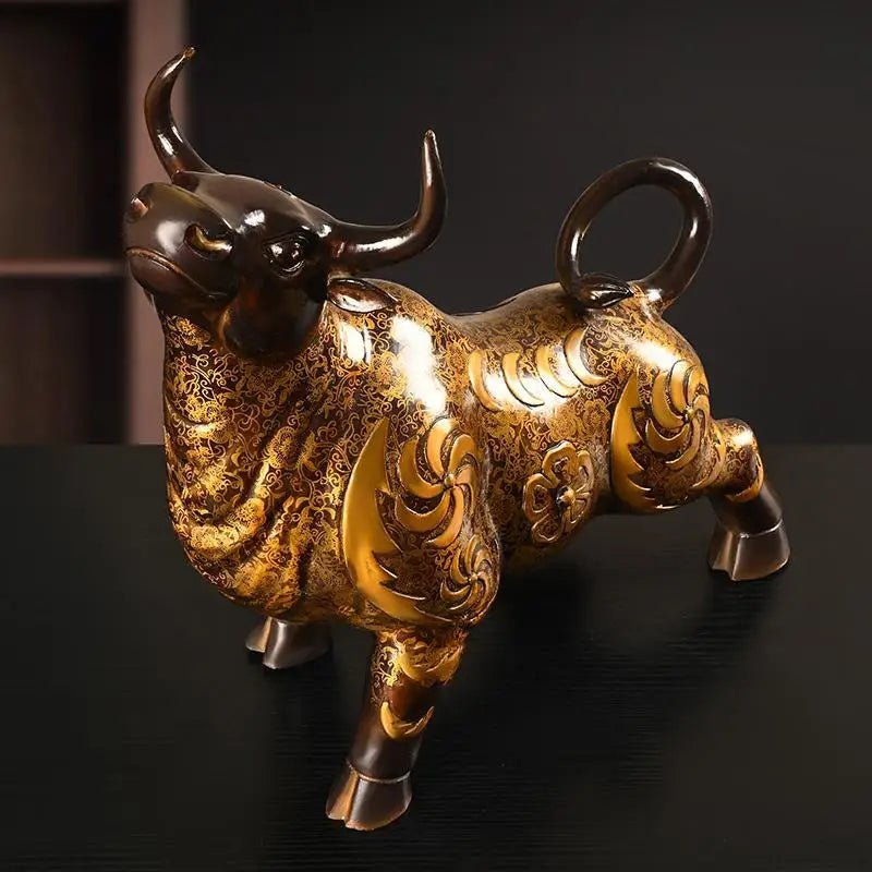 Pure Copper Feng Shui Animal Cow Ornament Painted Home Office Desktop Decorations Cow Power Miniatures