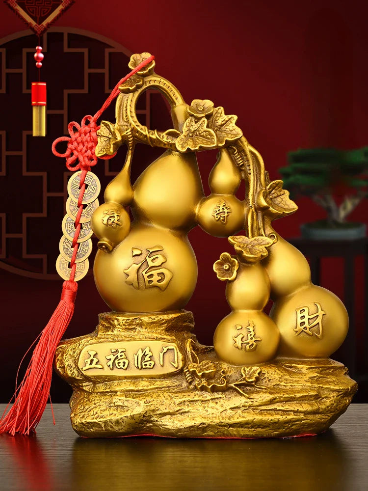 Pure Copper Five Blessings Gourd Ornaments Attract Wealth Living Room Entryway Wine Cabinet Home Decoration
