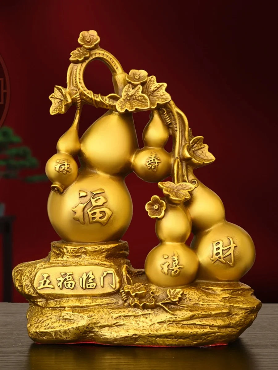 Pure Copper Five Blessings Gourd Ornaments Attract Wealth Living Room Entryway Wine Cabinet Home Decoration