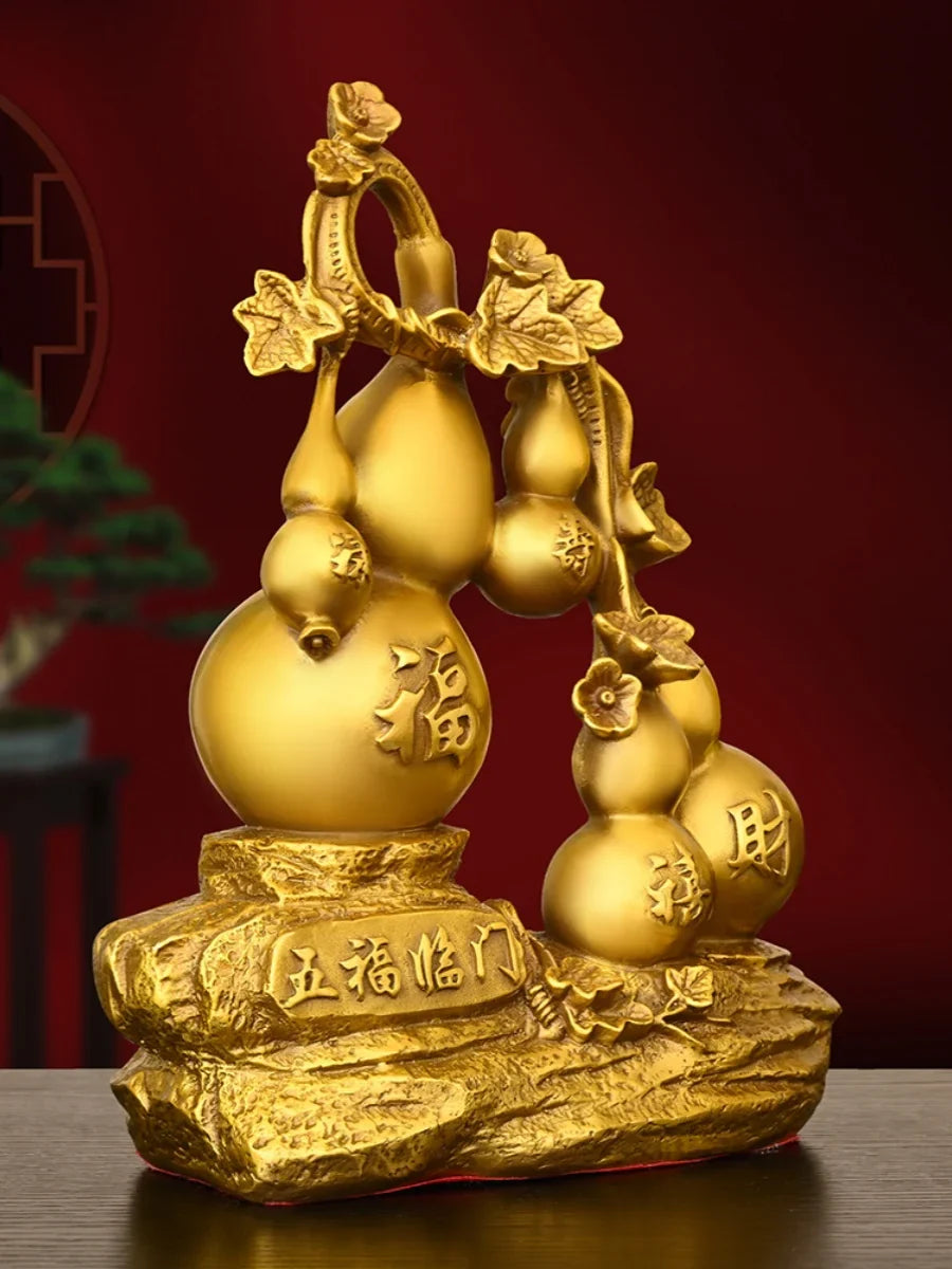 Pure Copper Five Blessings Gourd Ornaments Attract Wealth Living Room Entryway Wine Cabinet Home Decoration
