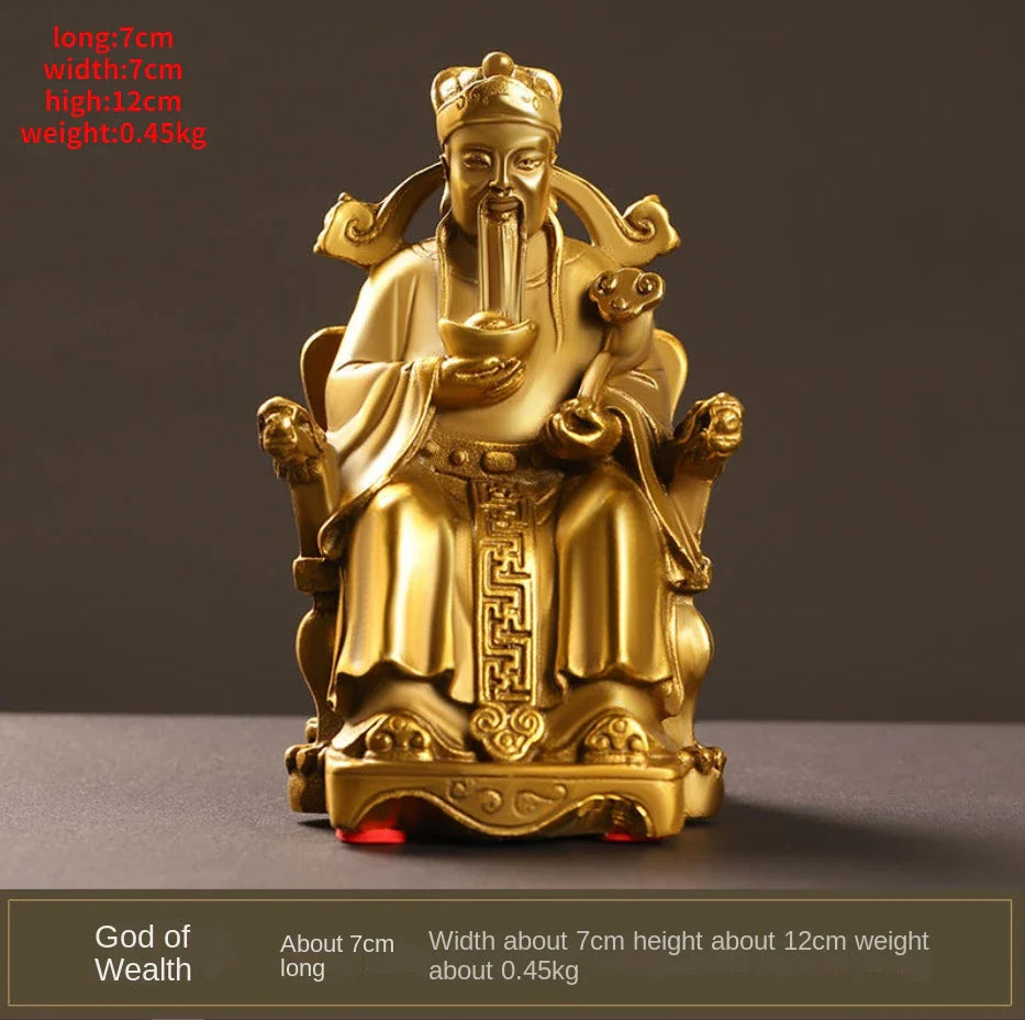 Pure Copper God of Wealth Ornaments Home Office Table Decoration Small Sitting Dragon Chair Office Desk Decor