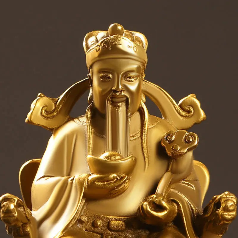 Pure Copper God of Wealth Ornaments Home Office Table Decoration Small Sitting Dragon Chair Office Desk Decor